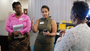 Three women talking about mental health at the Foundation