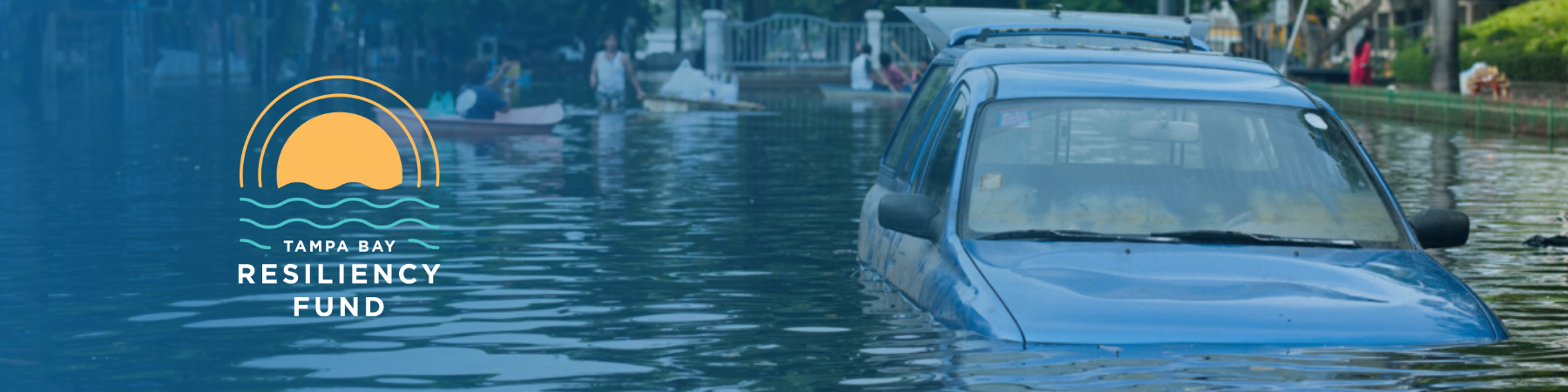 Tampa Bay Recovery Fund logo and photo of car in water