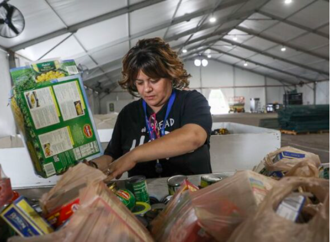 woman sorting food for food pantry