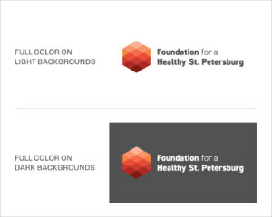 a graphic showing the version of the Foundation logo for light backgrounds and version for dark backgrounds